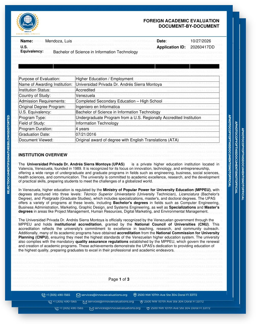 Sample document-by-document evaluation report