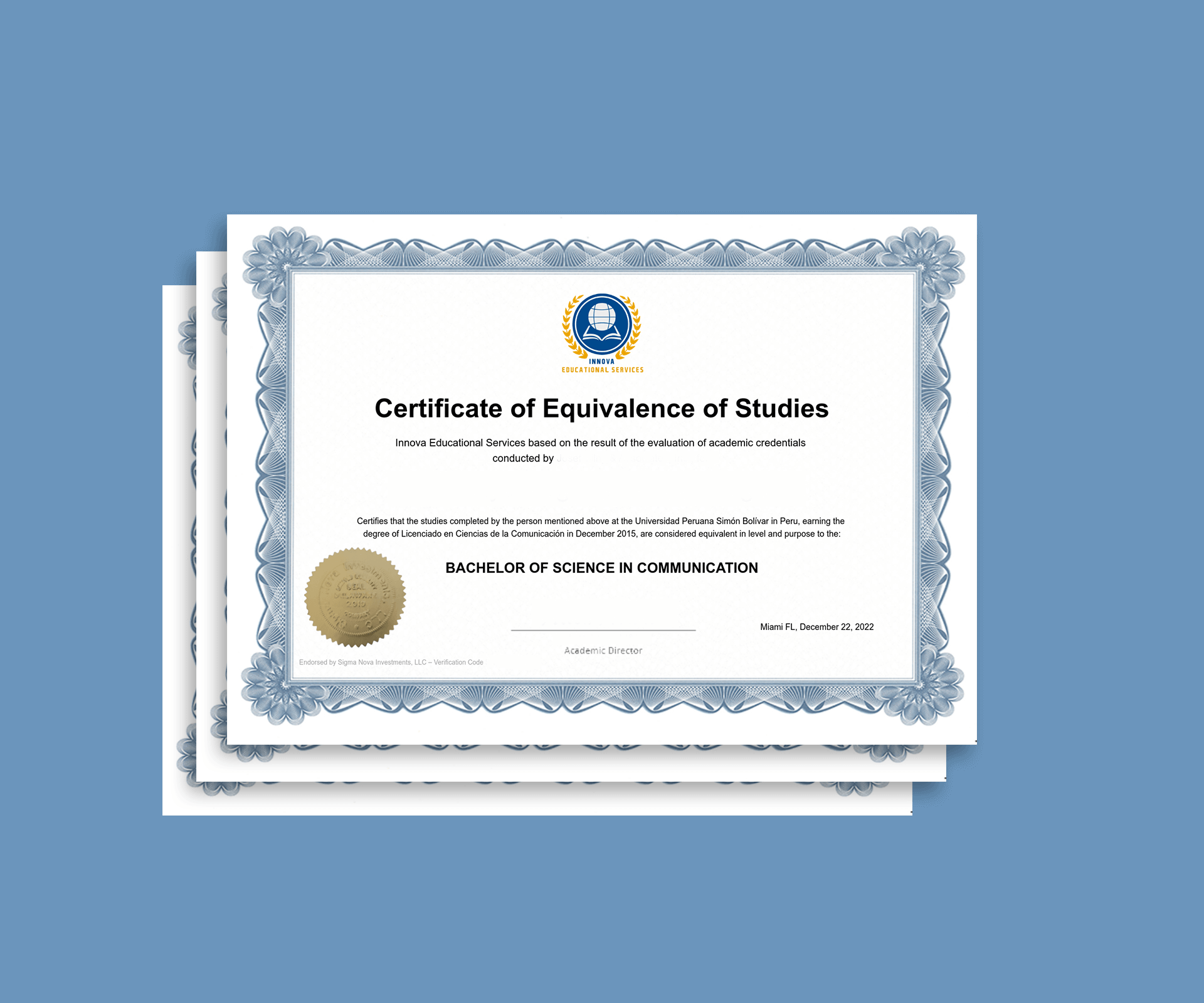 Certificado de Evaluación de Credenciales Académicas Extranjeras en los Estados Unidos